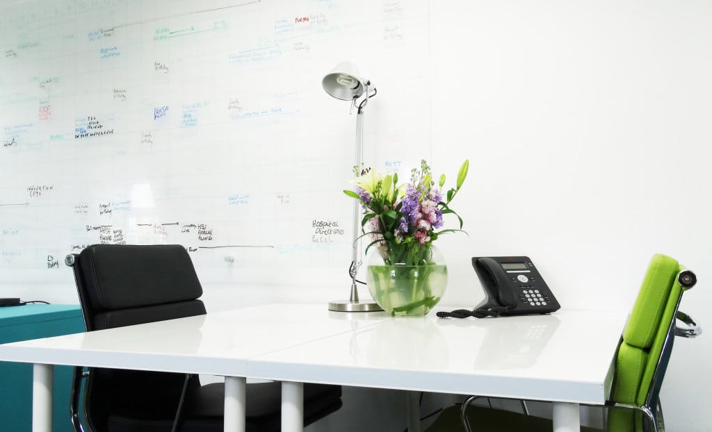 Desk with flowers