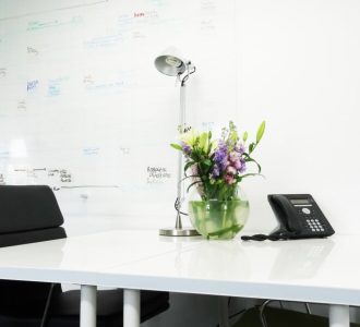 Desk with flowers
